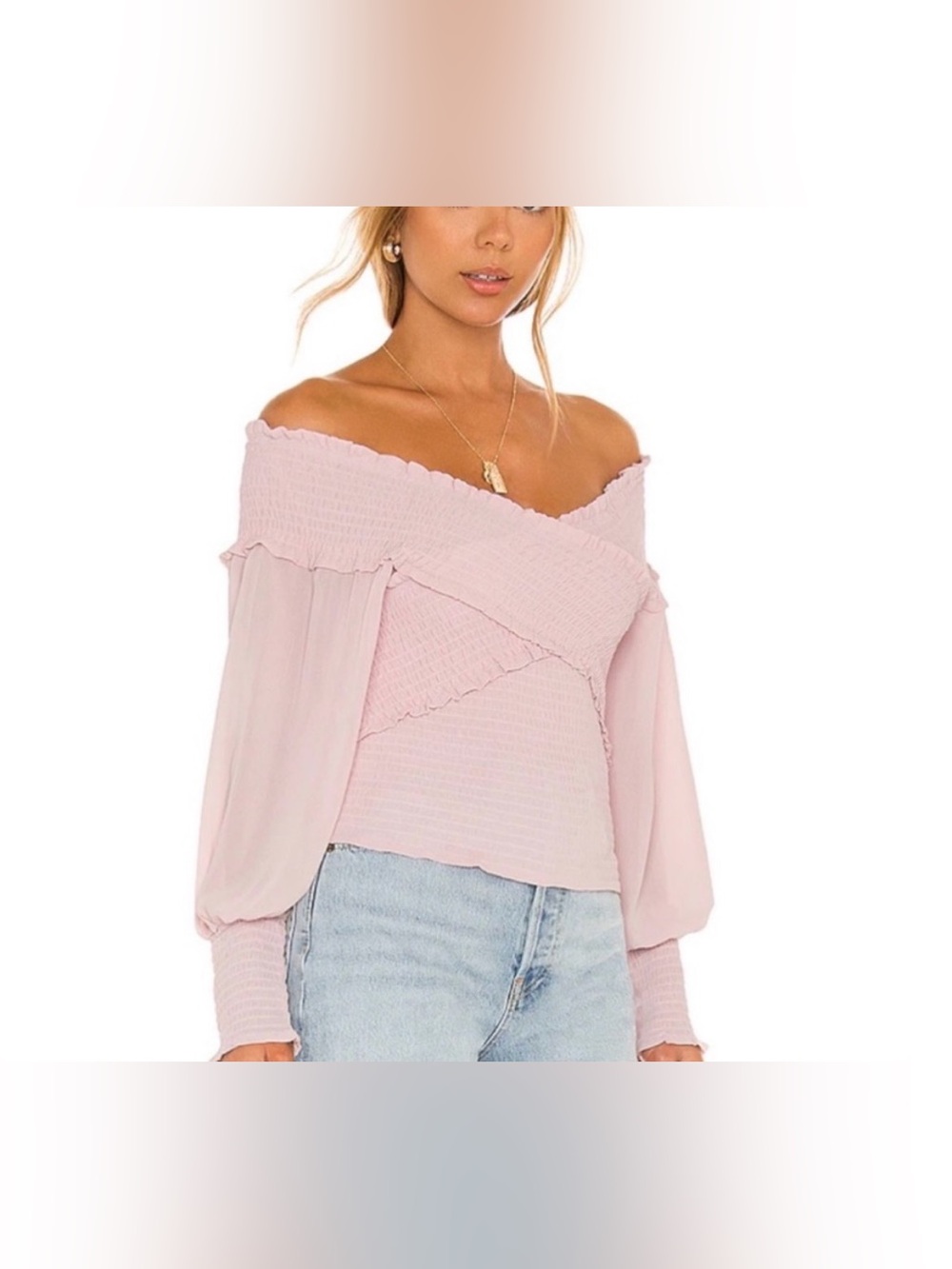 BB Dakota Steve Madden Pink Smocked Off-Shoulder Blouse